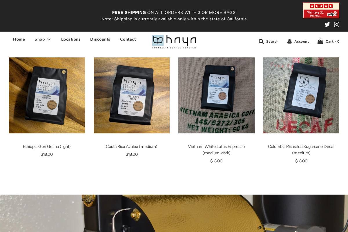 hayacoffee.us homepage screenshot