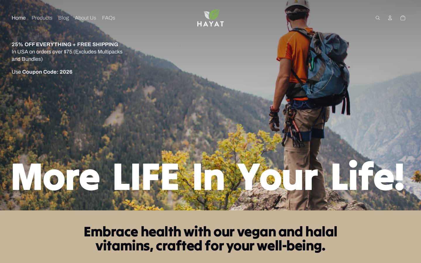 hayatvitamins.com homepage screenshot