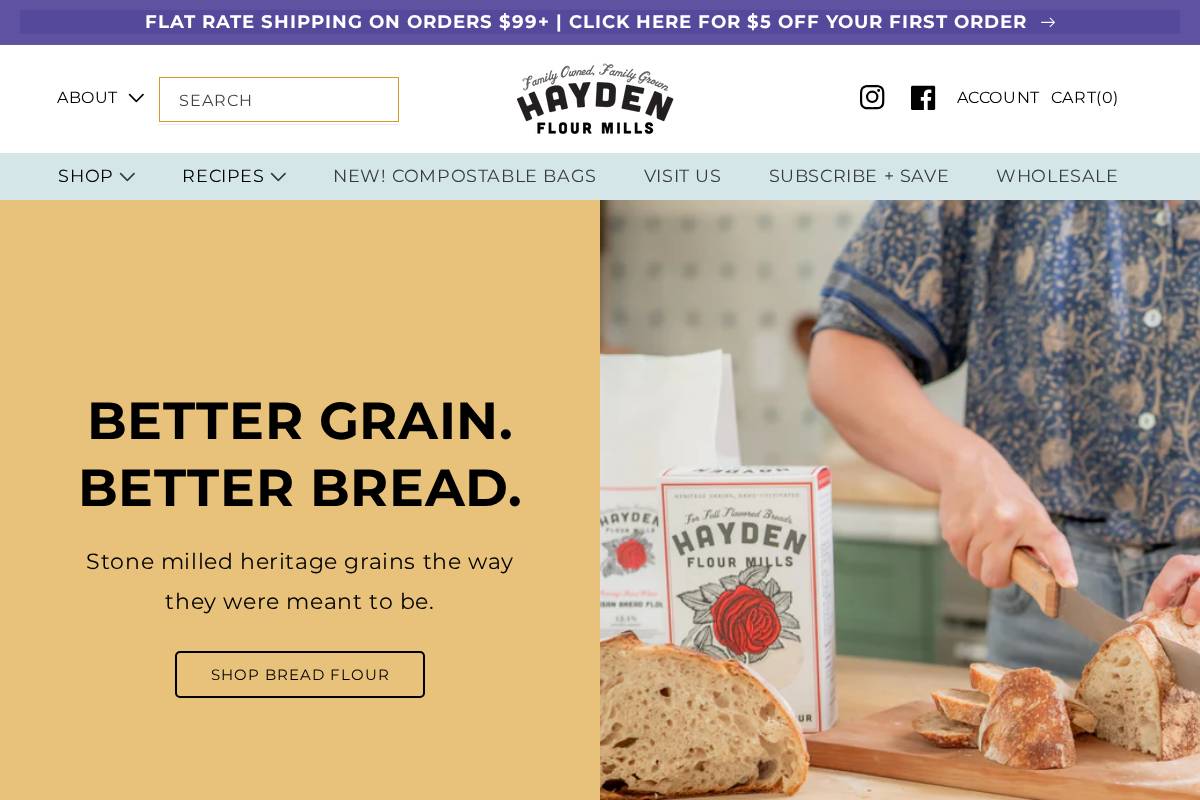 haydenflourmills.com homepage screenshot