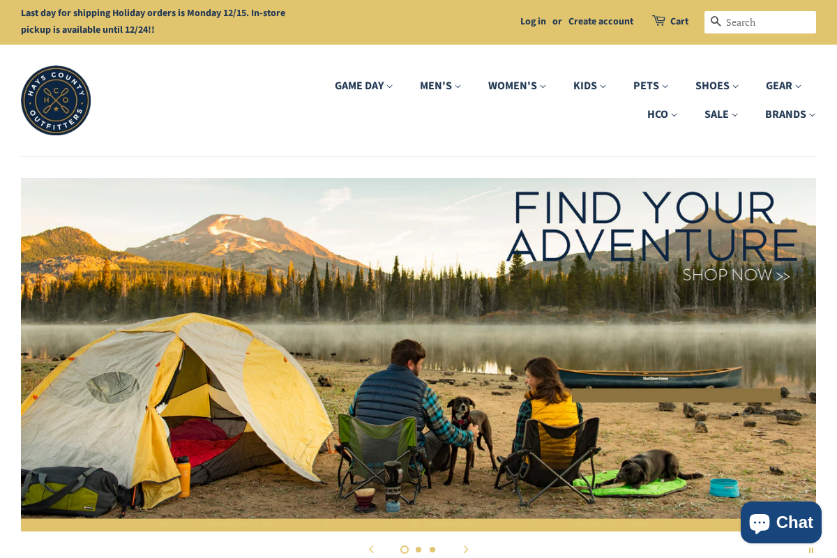 Hays Co. Outfitters homepage screenshot