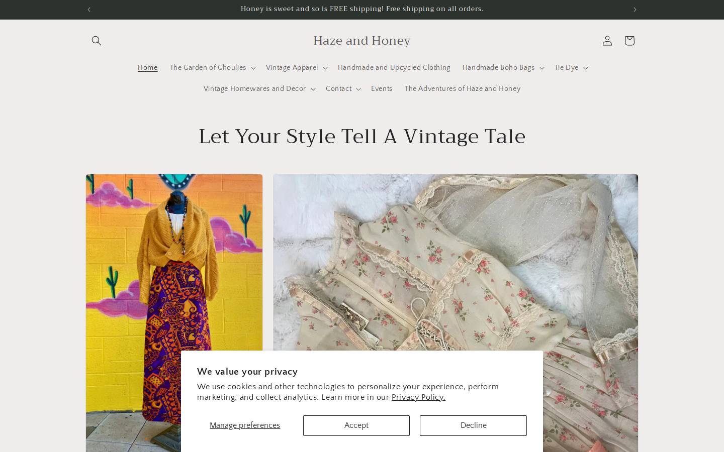 hazeandhoney.com homepage screenshot
