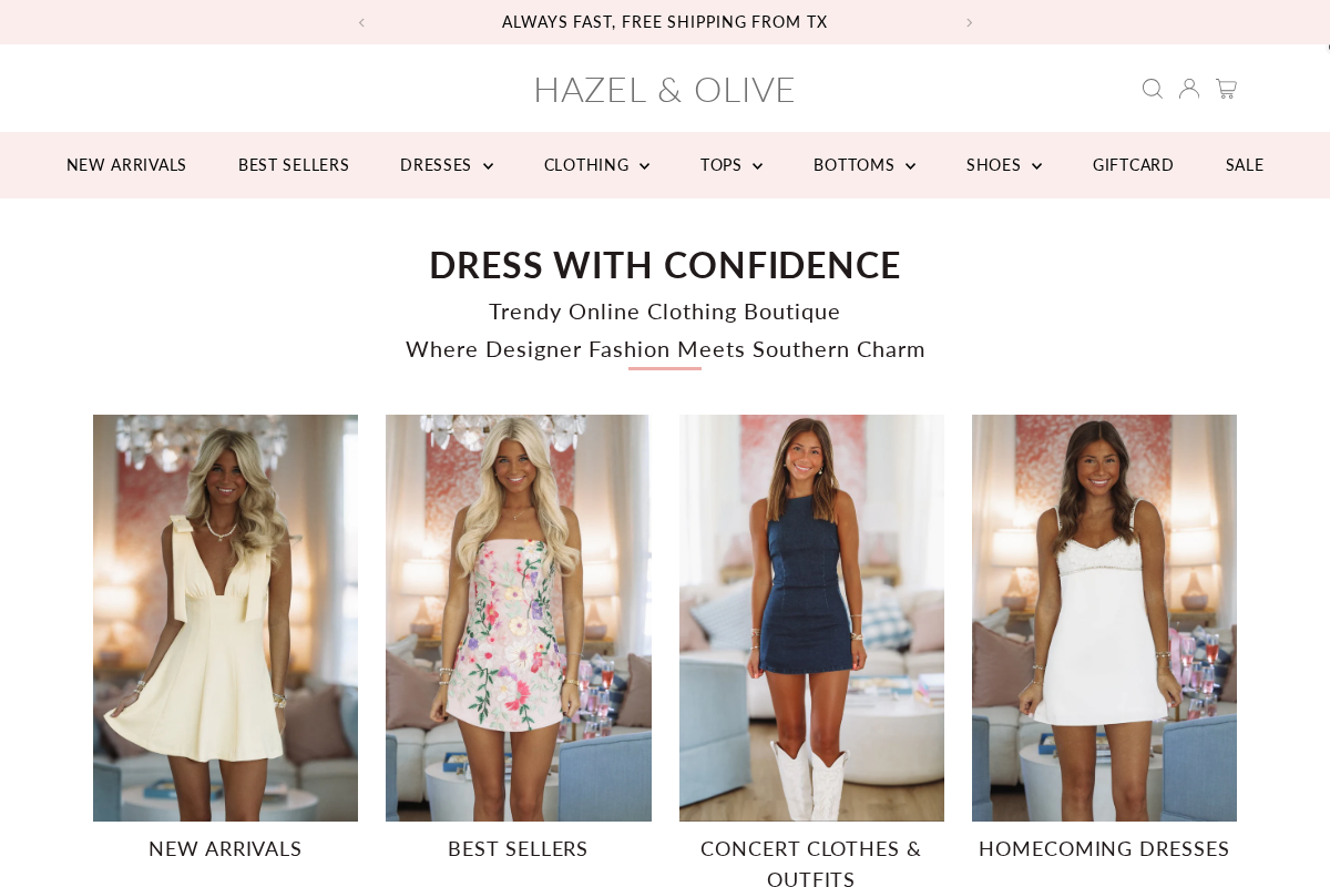 Hazel and Olive homepage screenshot