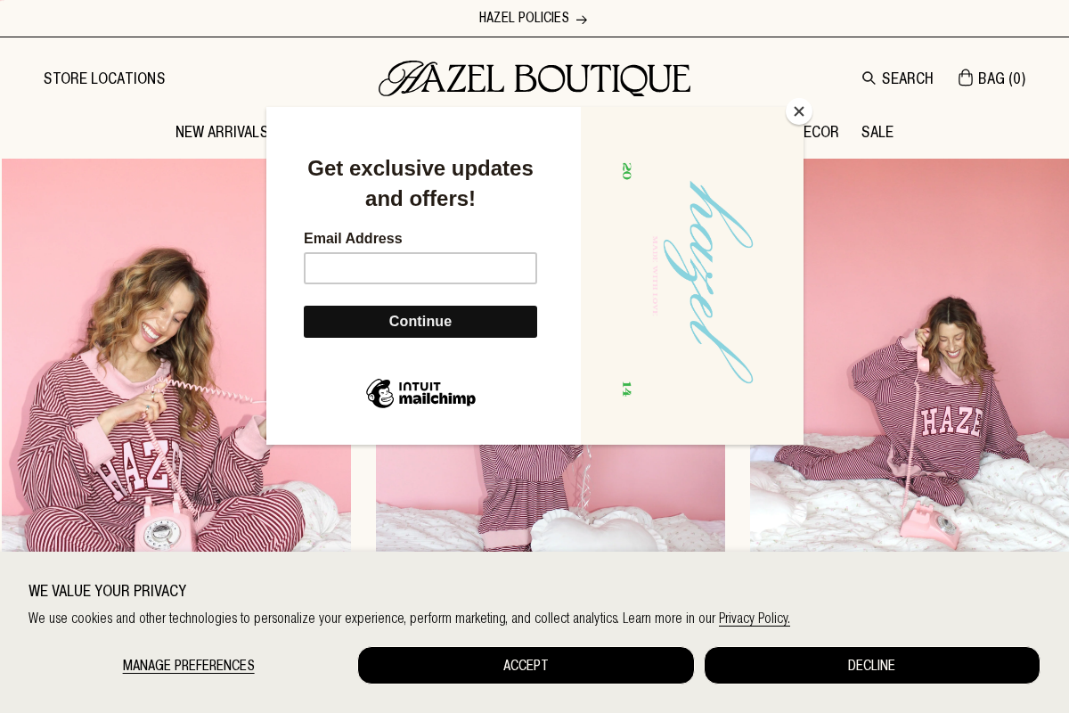 Hazel Boutique homepage screenshot