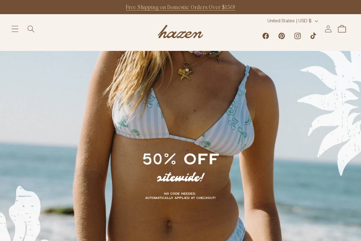 hazenswimwear.com homepage screenshot