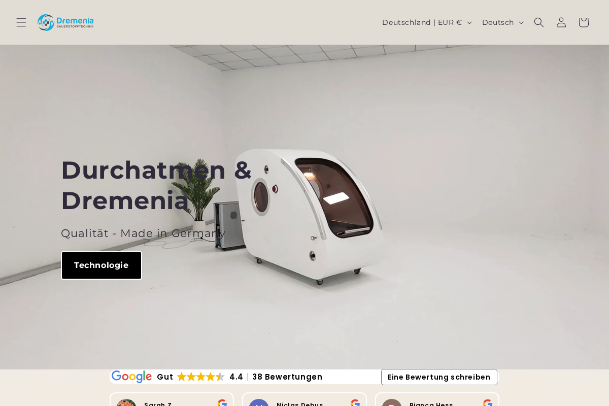 Dremenia HBOT Shop homepage screenshot