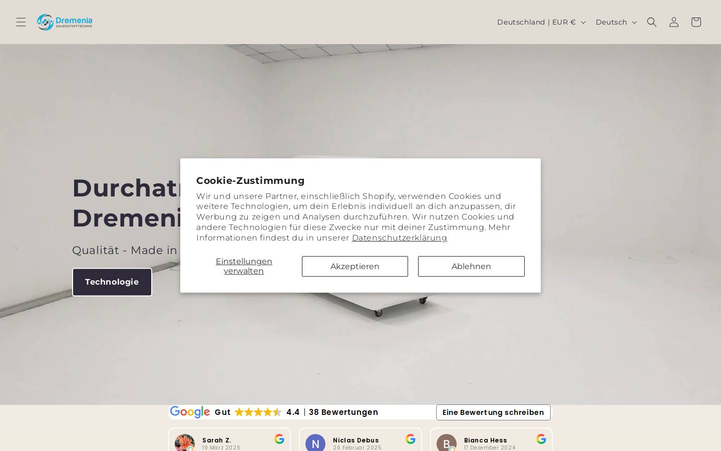 hbot-shop.de homepage screenshot