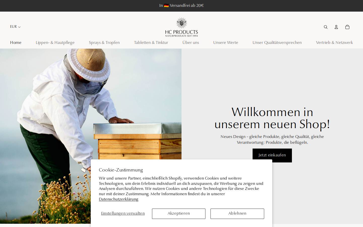 hcproducts.de homepage screenshot