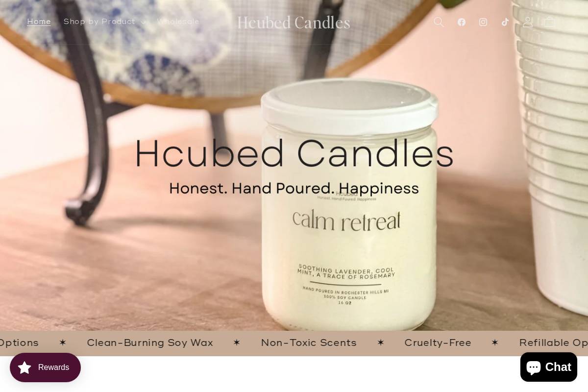 hcubedcandles.com homepage screenshot