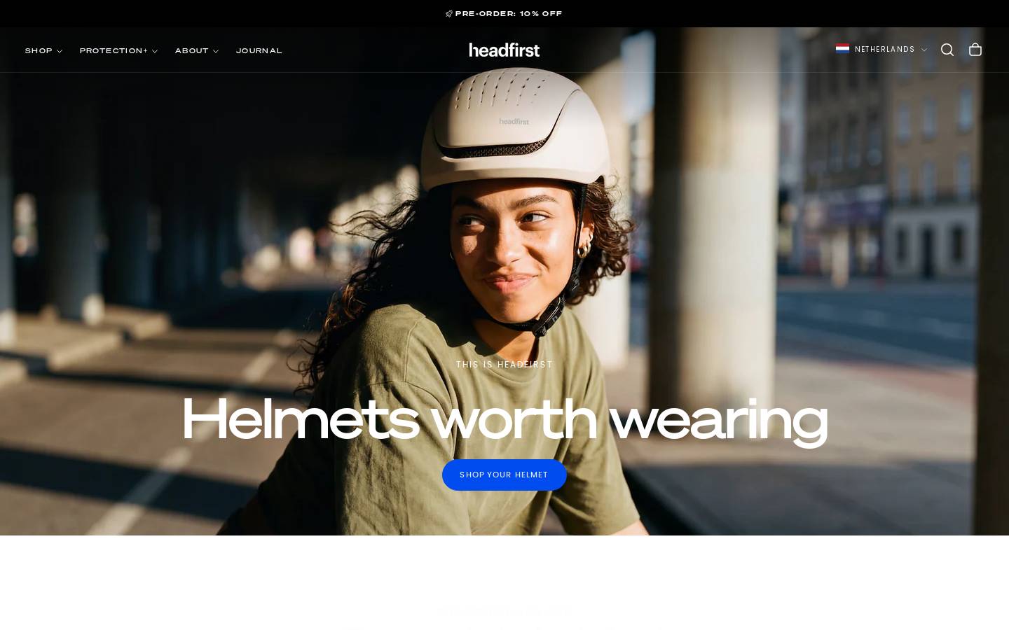 headfirst helmets homepage screenshot