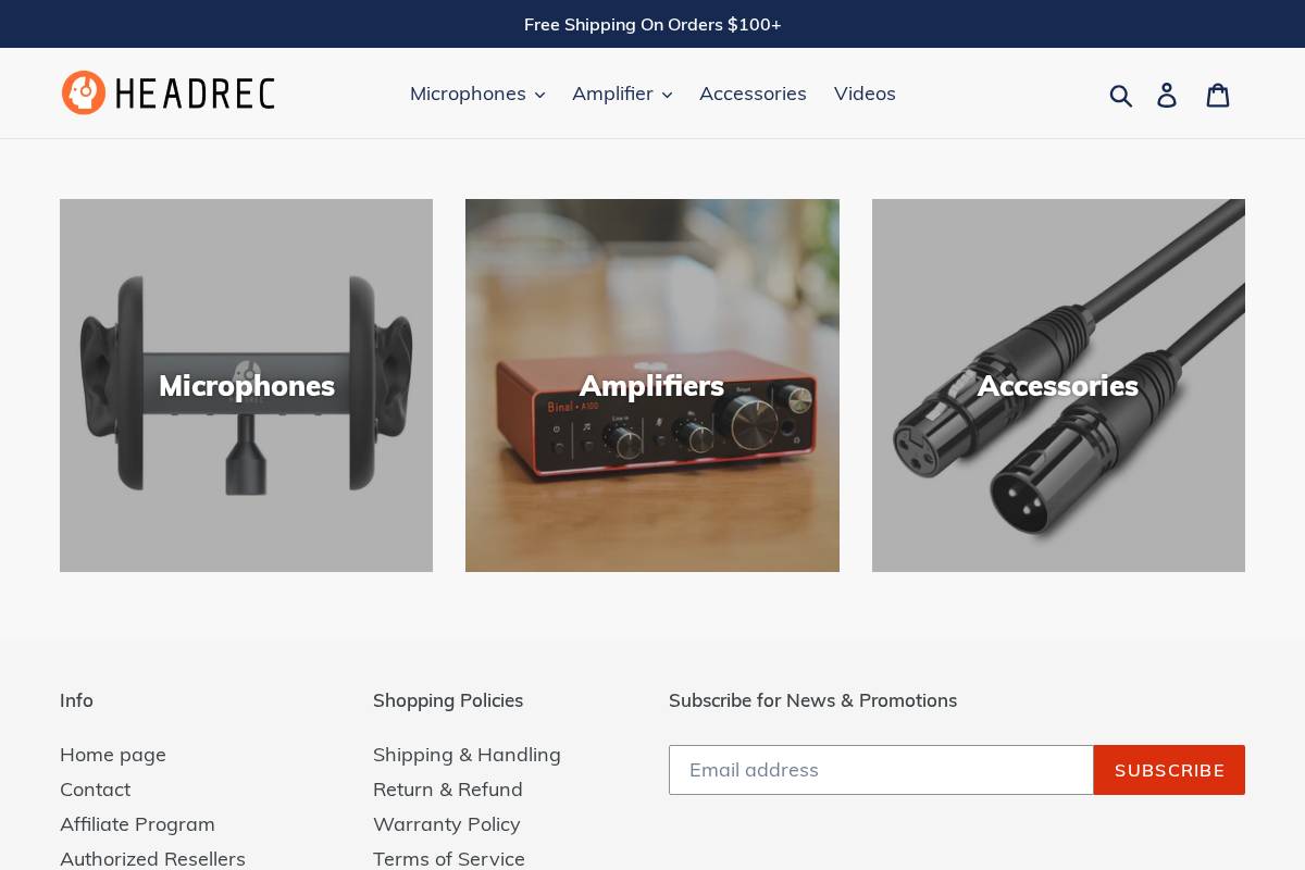 Headrec Audio homepage screenshot