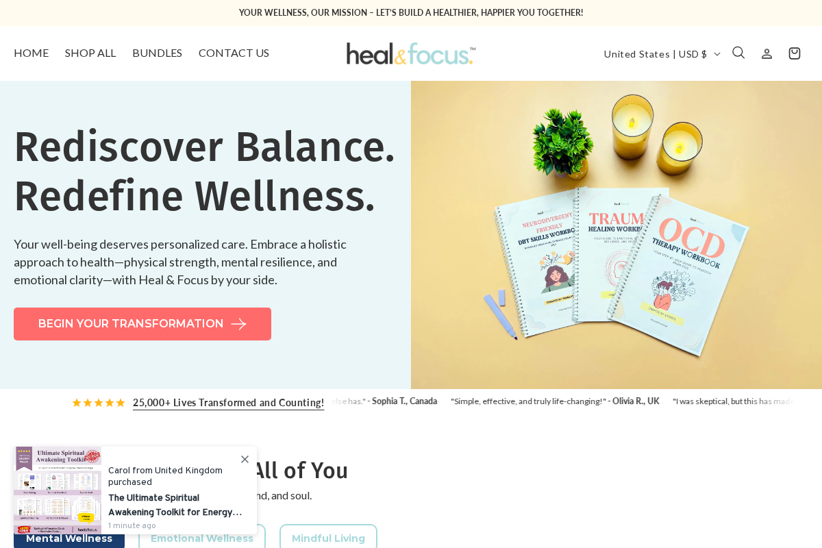 Heal & Focus homepage screenshot