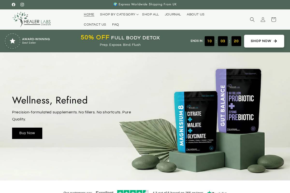 Healer Labs London homepage screenshot