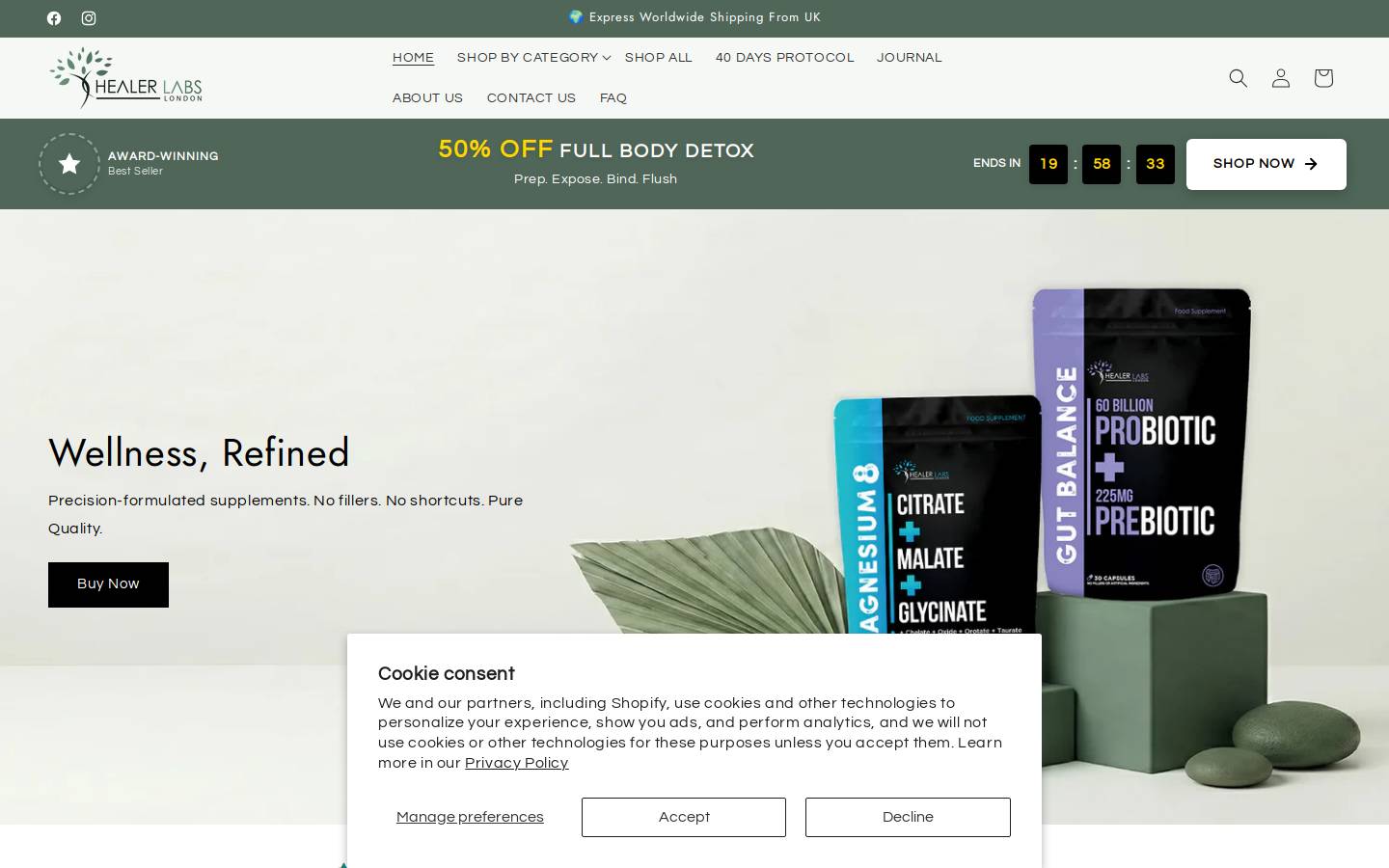 healerlabs.com homepage screenshot