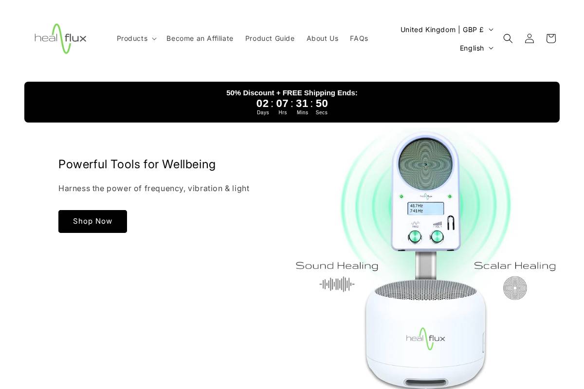 Healflux homepage screenshot