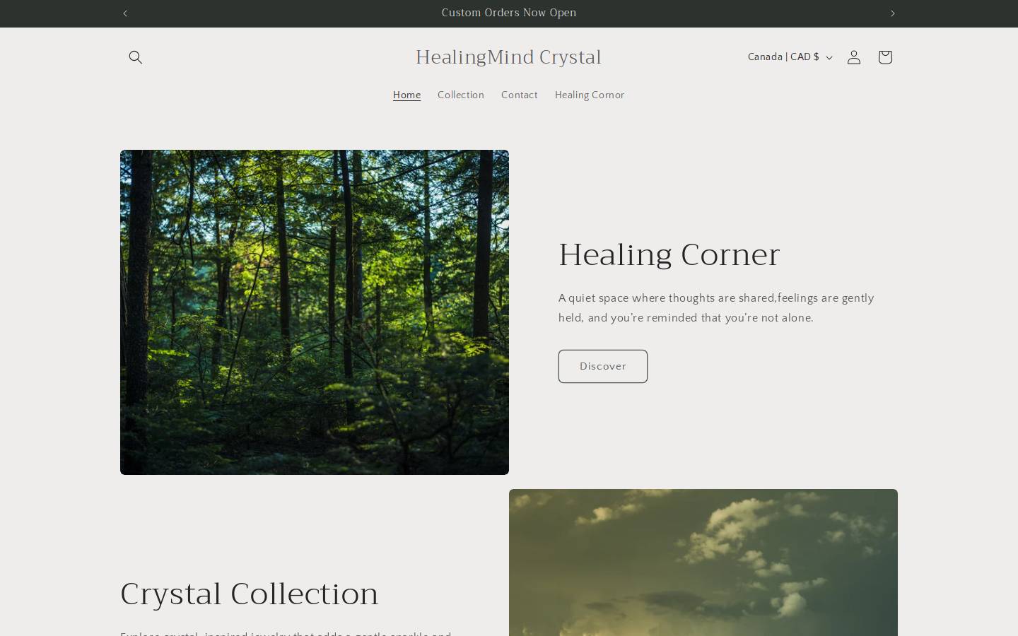 healingmindstore.com homepage screenshot