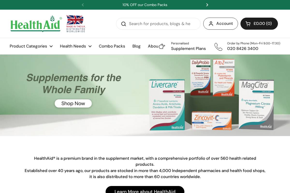 healthaid.co.uk homepage screenshot