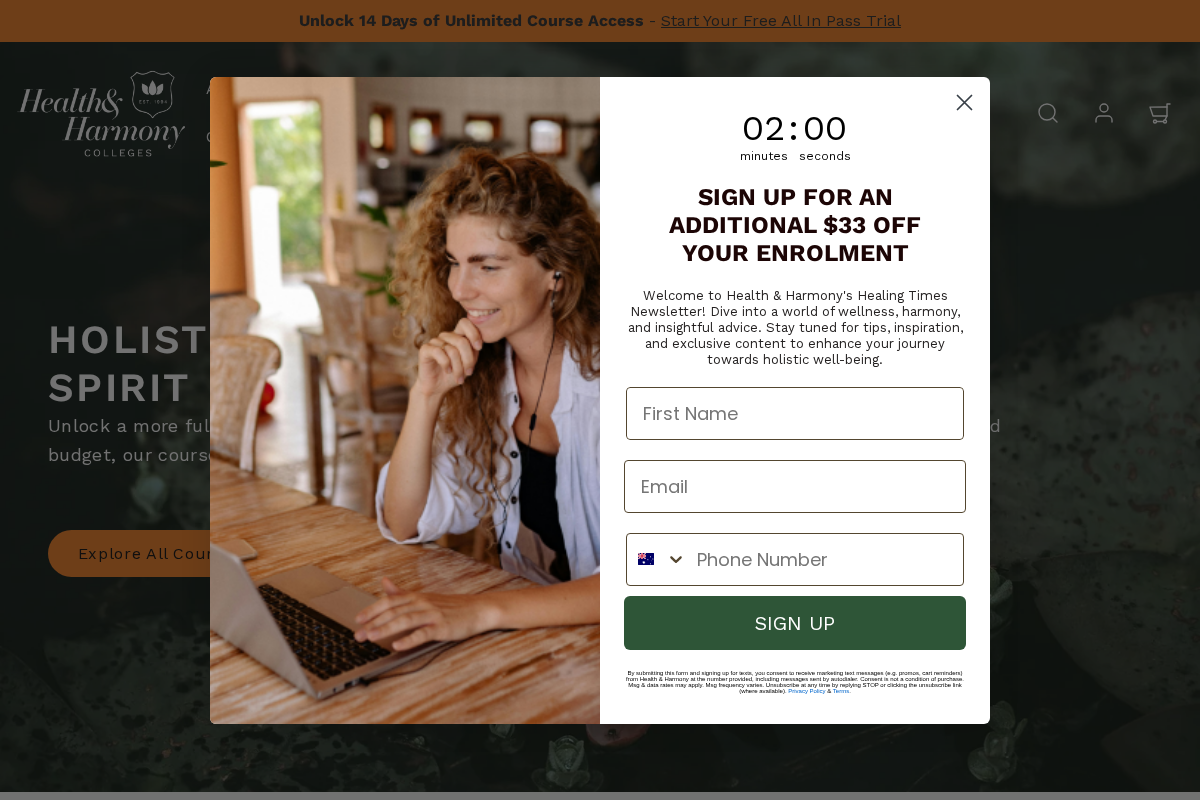Health & Harmony homepage screenshot