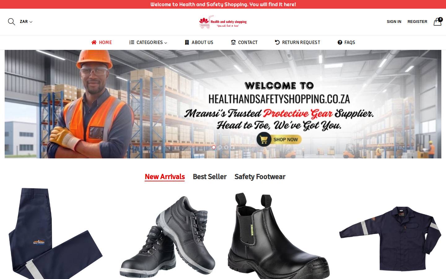 healthandsafetyshopping.co.za homepage screenshot