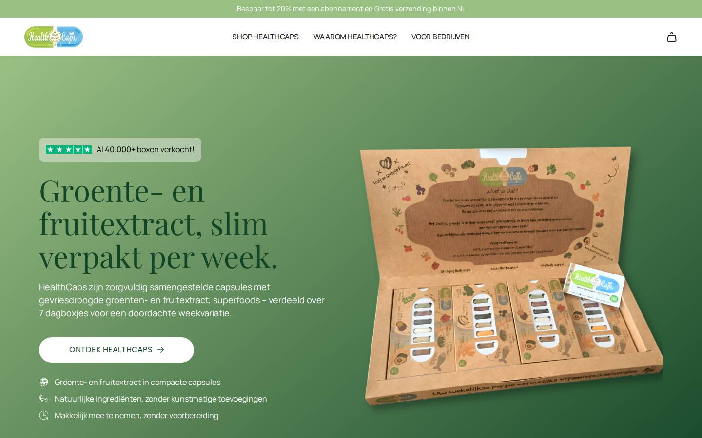 HealthCaps homepage screenshot