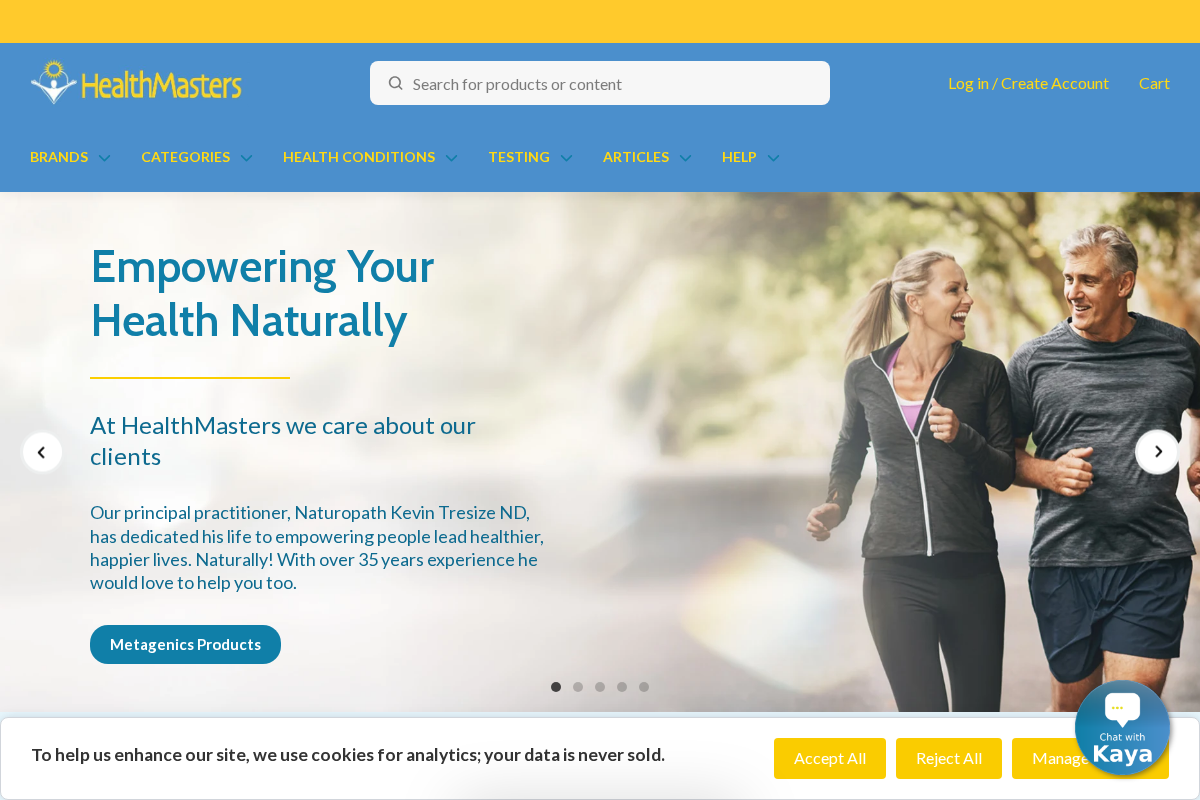 HealthMasters homepage screenshot