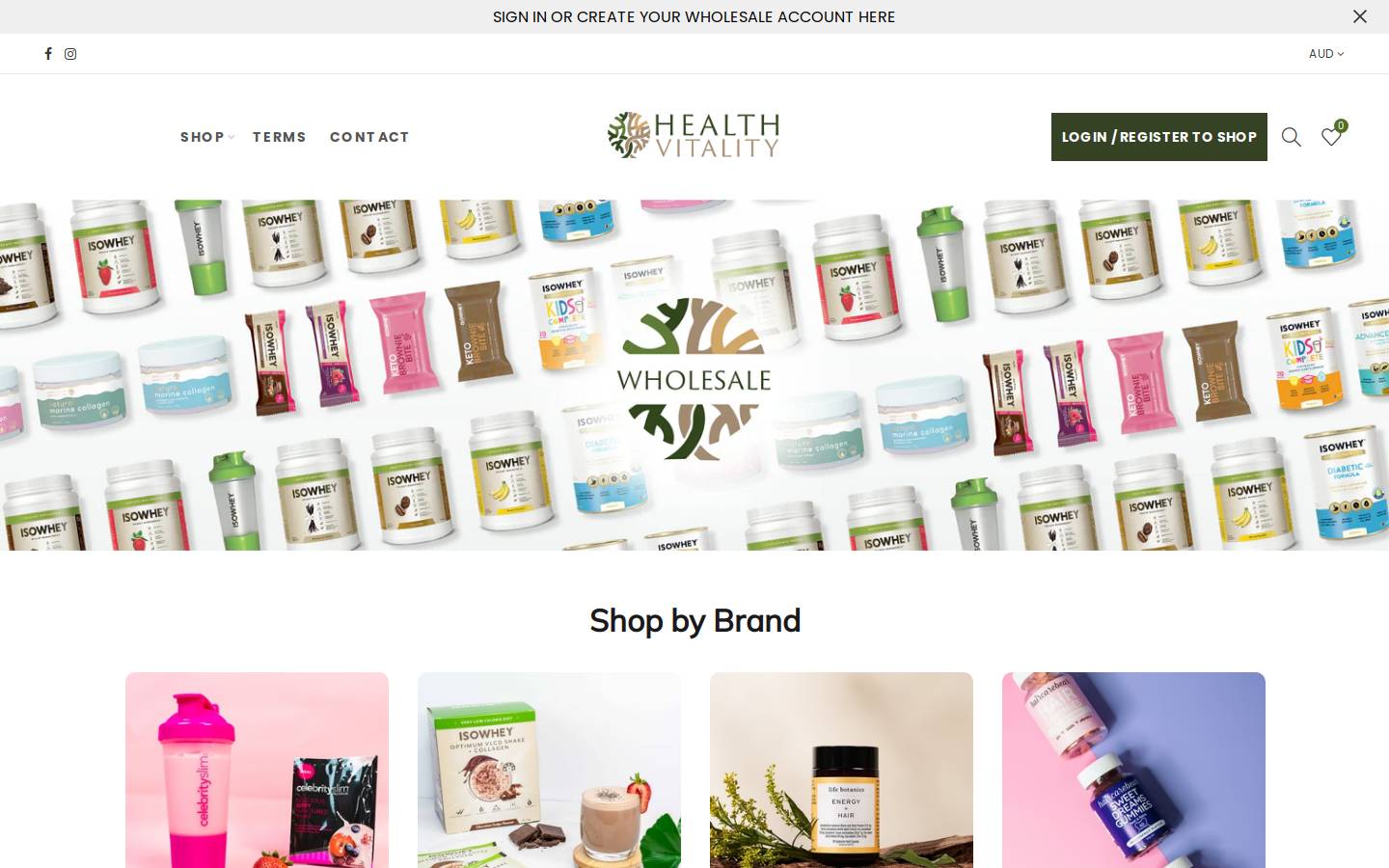 healthvitalitywholesale.com.au homepage screenshot