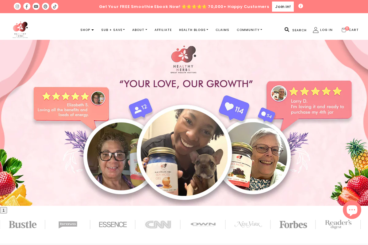 Healthy Herbs Store homepage screenshot