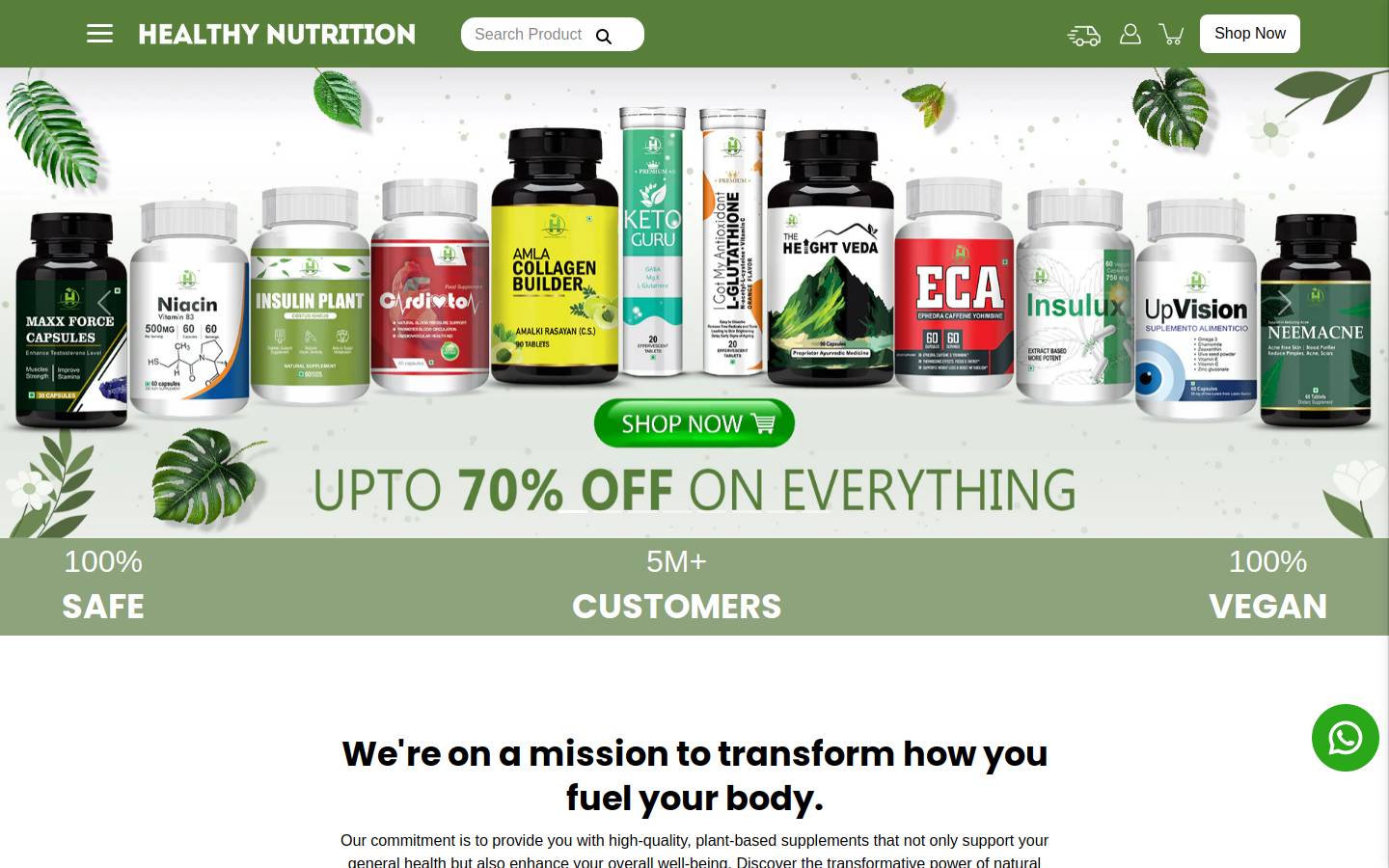 healthynutritions.in homepage screenshot