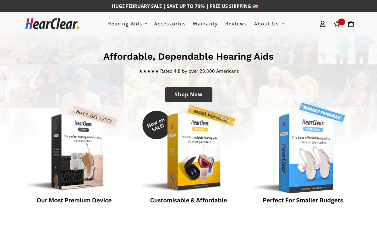 Hearclearhearingaid homepage screenshot