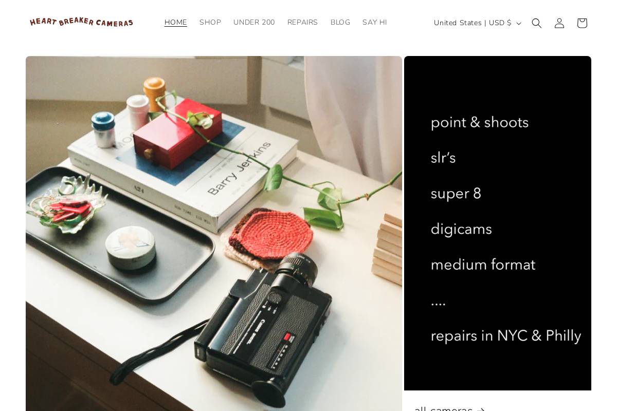 heartbreakercameras.com homepage screenshot