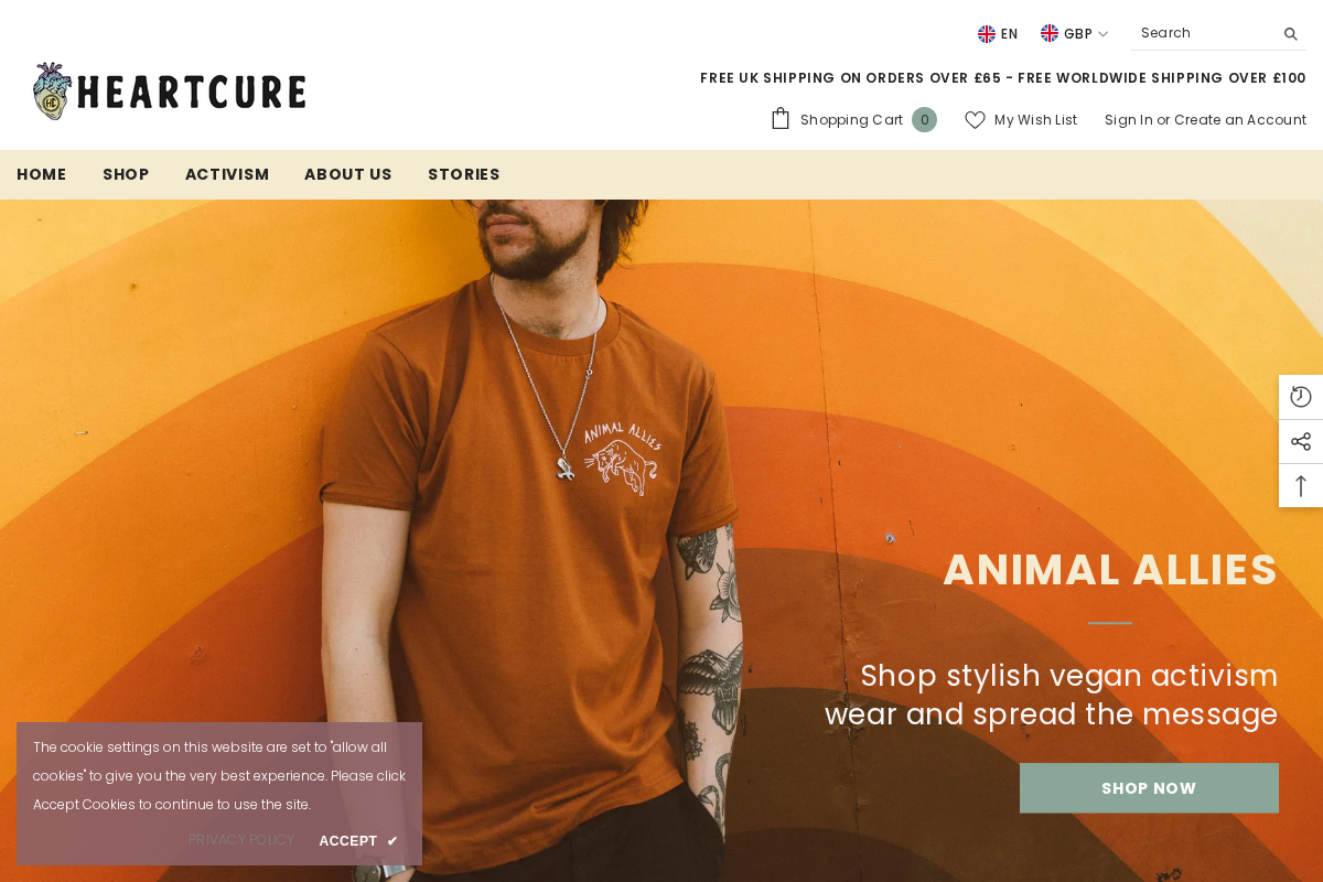 heartcureclothing.com homepage screenshot