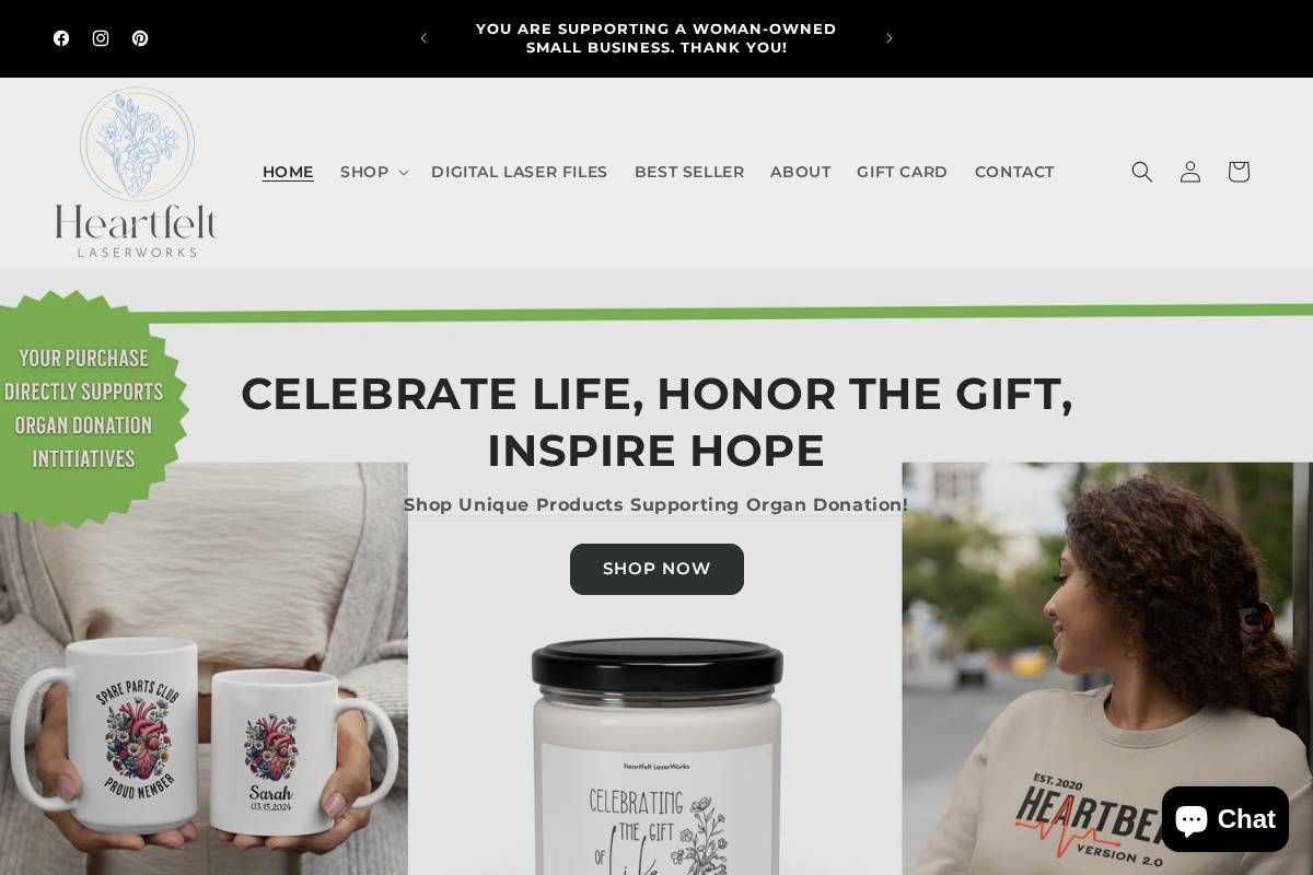 heartfeltlaserworks.com homepage screenshot