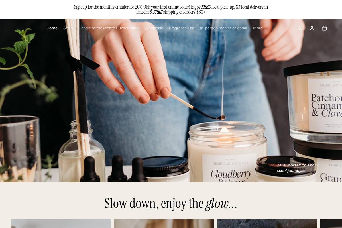 hearthandcraftcandleco.com homepage screenshot