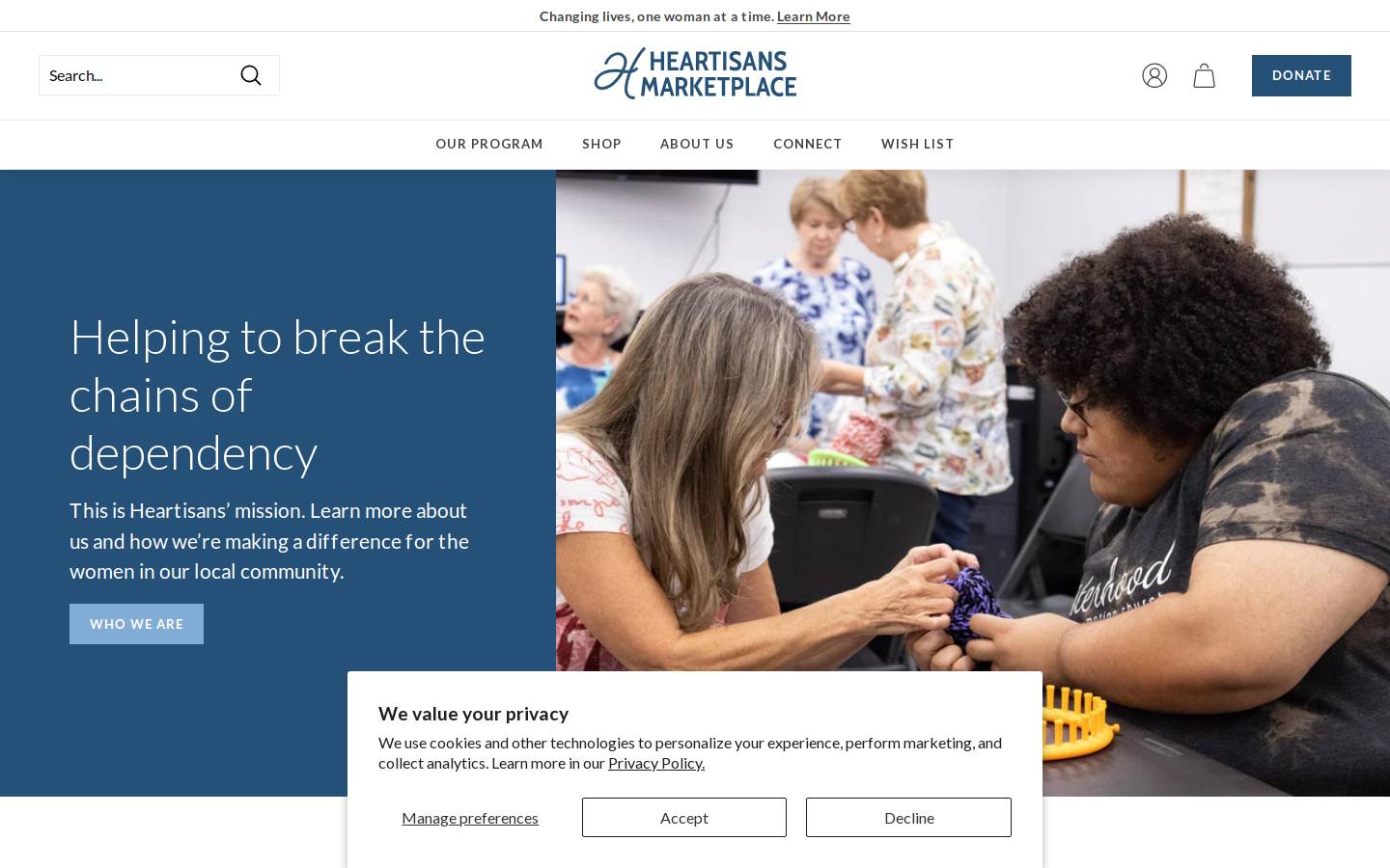 heartisansmarketplace.com homepage screenshot