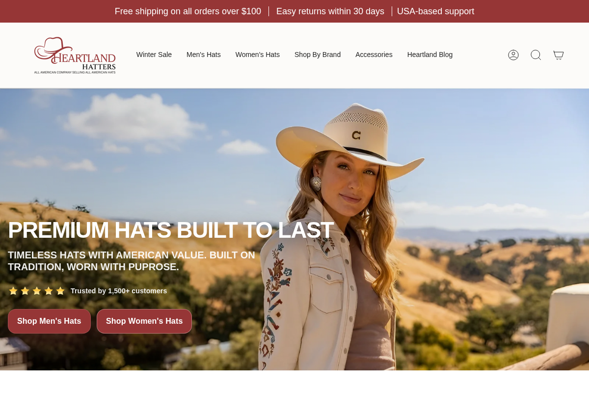 heartlandhatters.com homepage screenshot