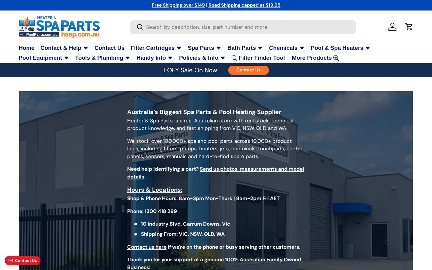 Heaterandspaparts homepage screenshot