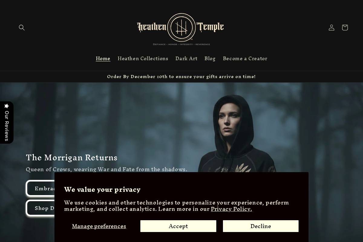 heathentemple.com homepage screenshot