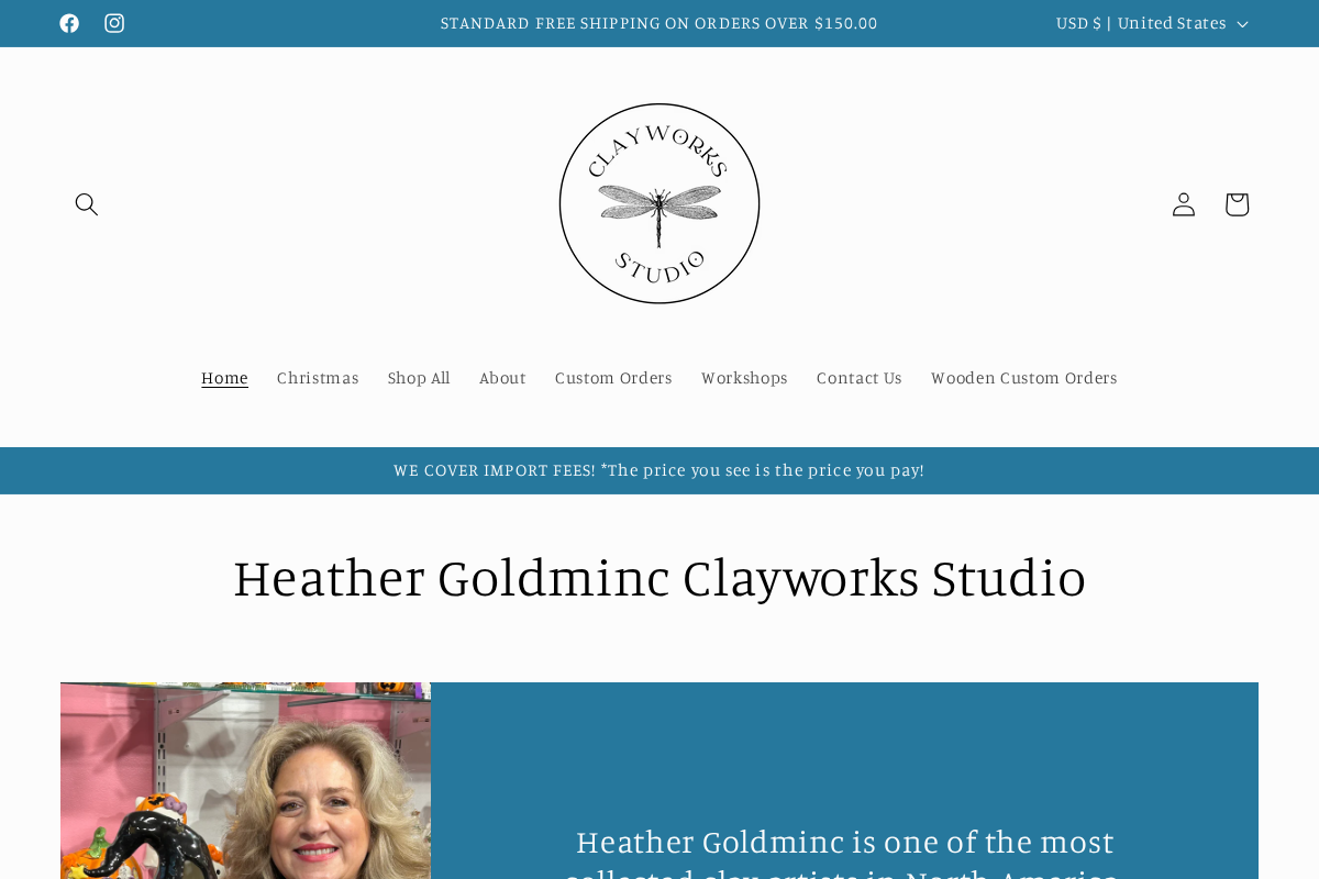 Heather Goldminc Clayworks Studio homepage screenshot
