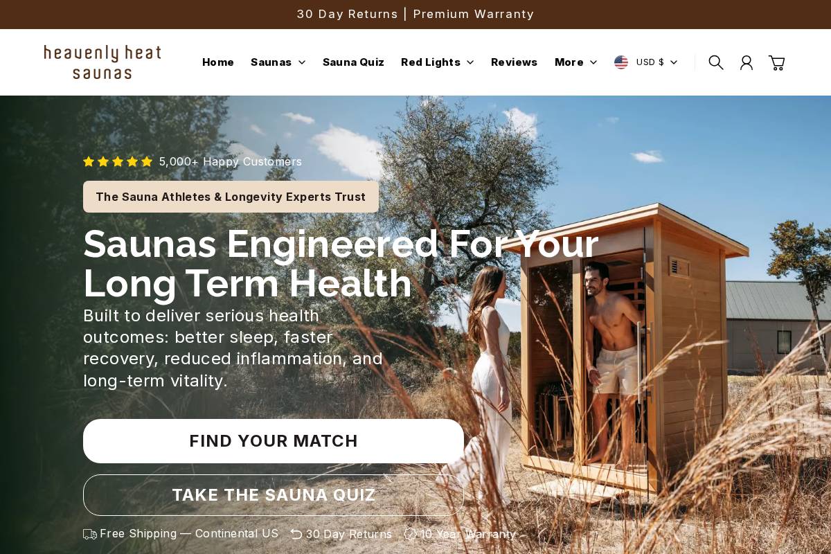 heavenlyheatsaunas.com homepage screenshot