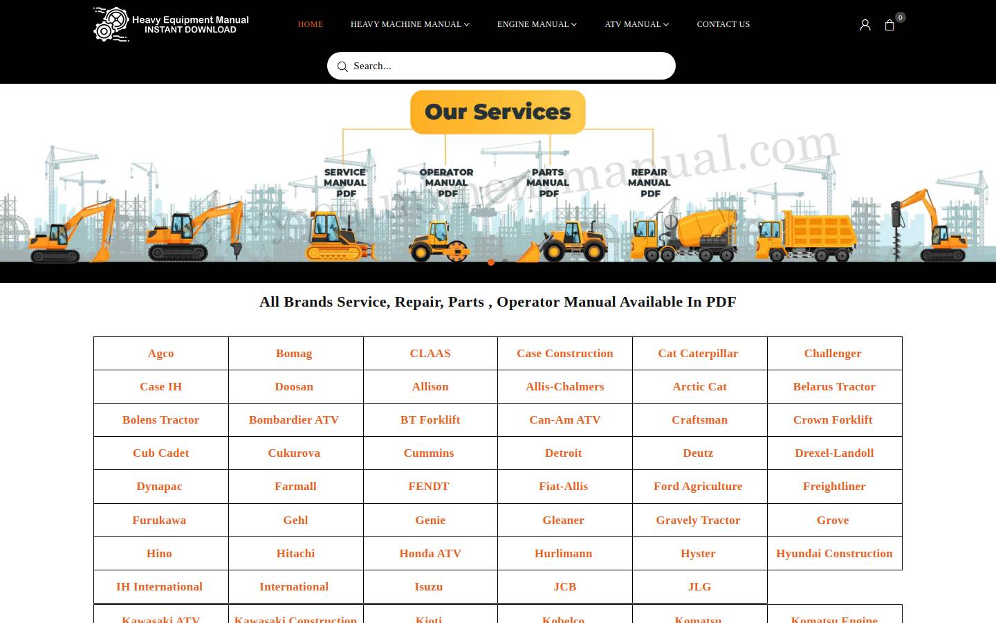 heavy-equipmentmanual.com homepage screenshot
