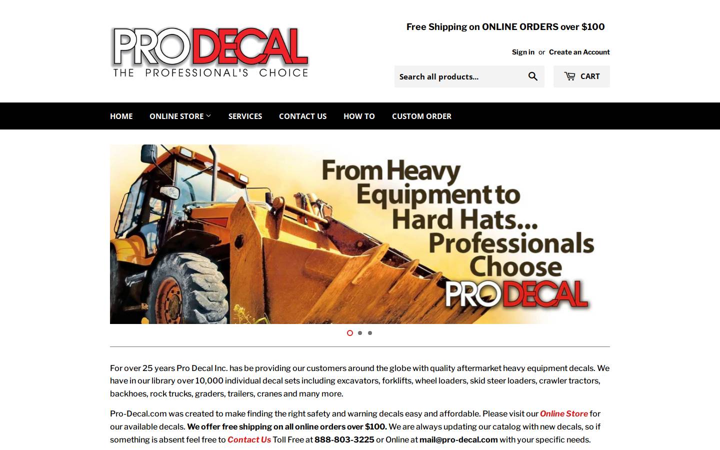 heavyequipmentstickers.com homepage screenshot