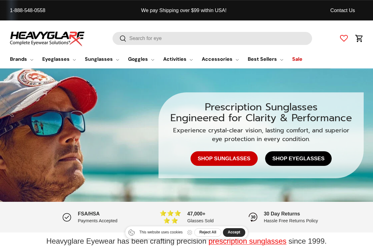 Heavyglare Eyewear homepage screenshot