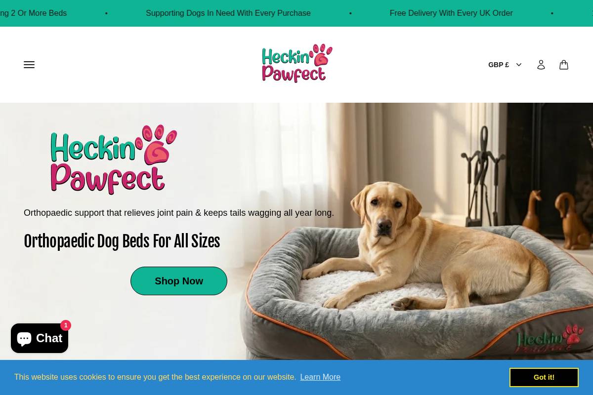Heckin Pawfect homepage screenshot