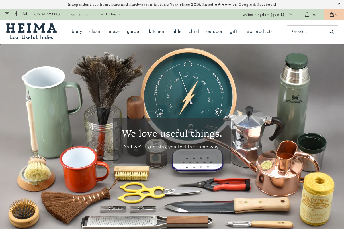 HEIMA homepage screenshot