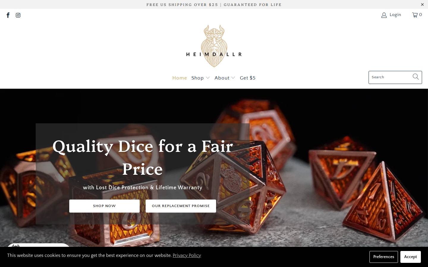 heimdallrdice.com homepage screenshot