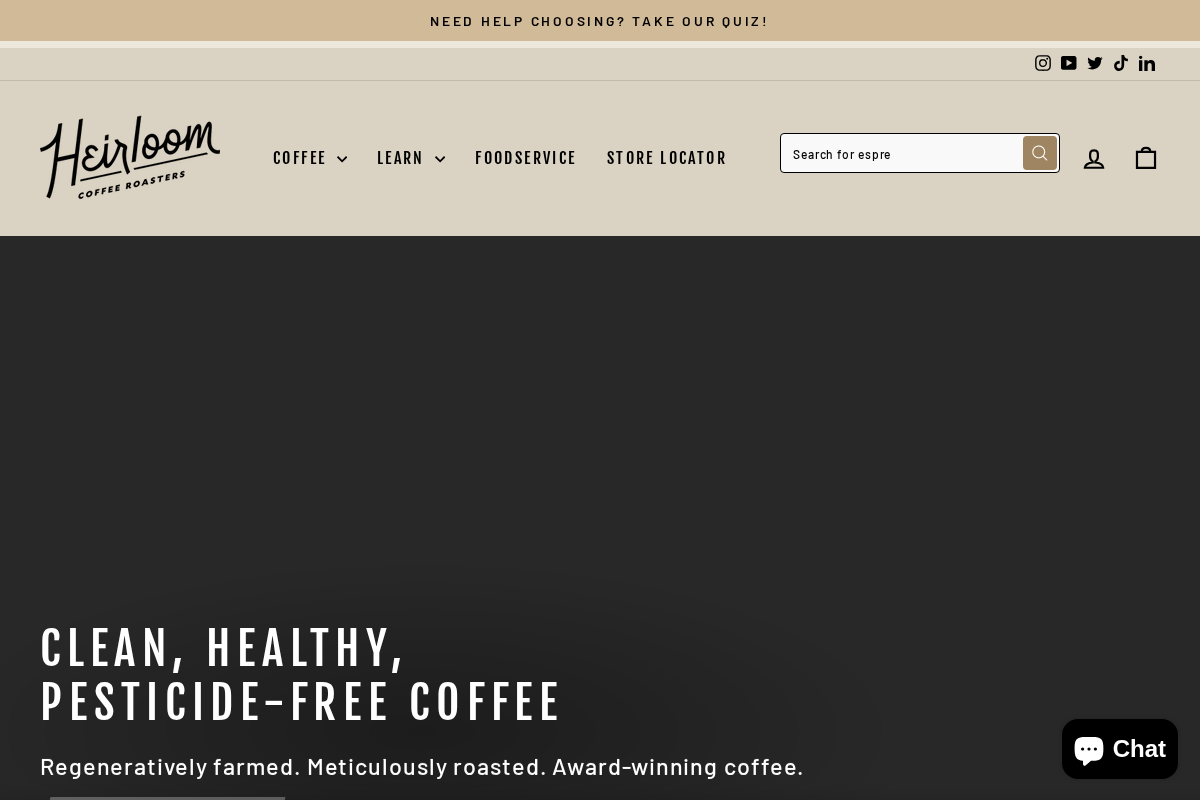 Heirloomcoffeeroasters homepage screenshot
