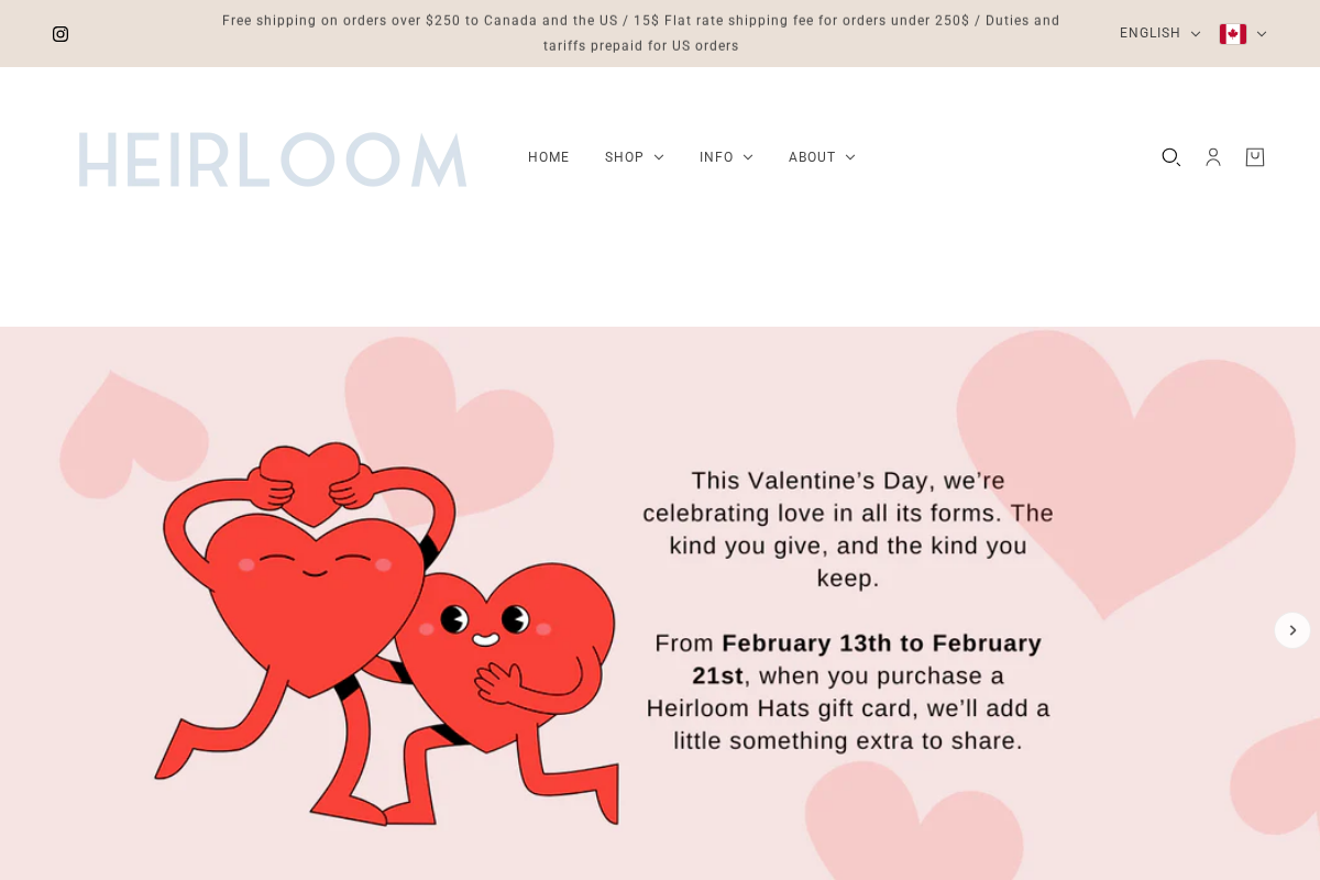 Heirloom Hats homepage screenshot