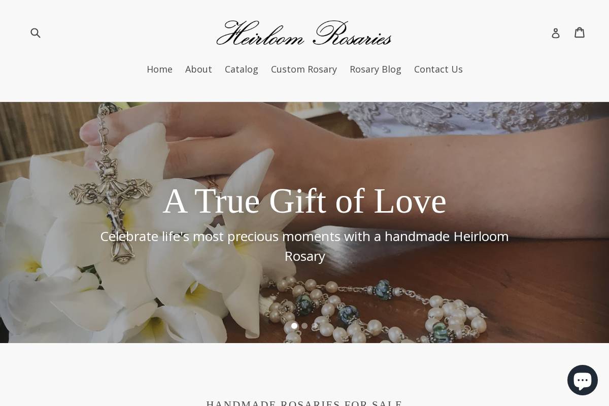 heirloomrosaries.com homepage screenshot
