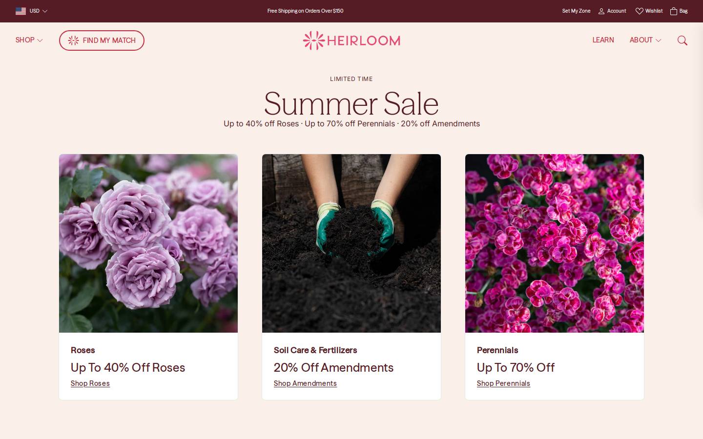 Heirloom Roses homepage screenshot