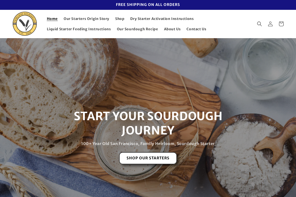 Heirloom Sourdough homepage screenshot
