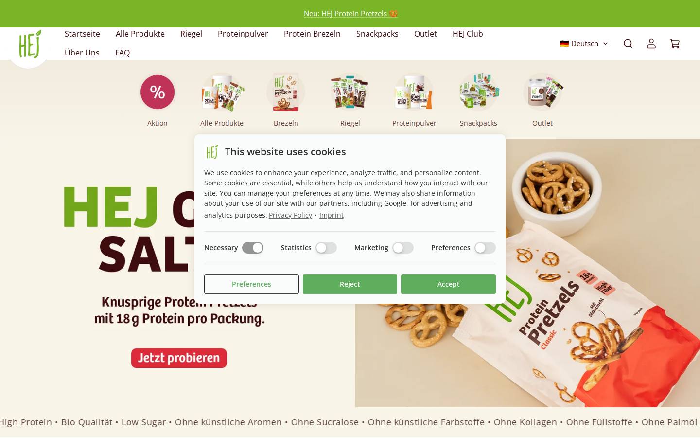 HEJ Natural homepage screenshot